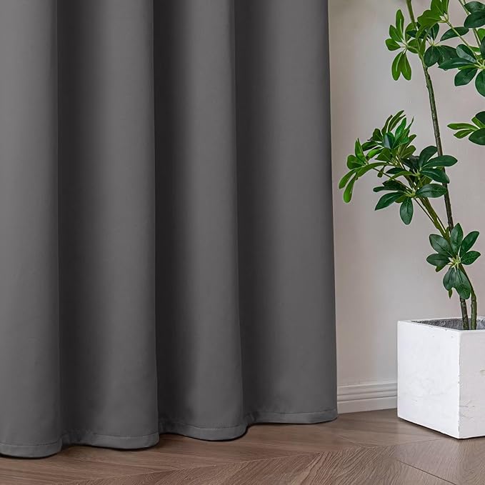 Blackout Curtains 108 Inches Long 2 Panels Set, Light Grey Curtains Thermal Insulated Room Darkening Drapes for Bedroom, Rod Pocket Light Blocking Drapes Living Room(52W × 108L, Light Grey)