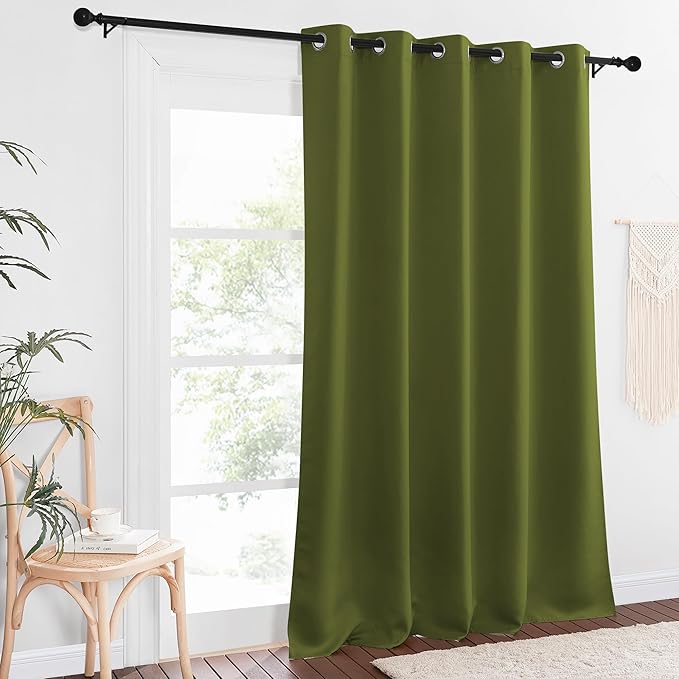 NICETOWN Patio Blackout Curtain Panels - Extra Wide Sliding Door Thermal Insulated Drape, Privacy Room Divider Curtain for Bedroom Office (Olive Green, 66 x 118 Inch Long)