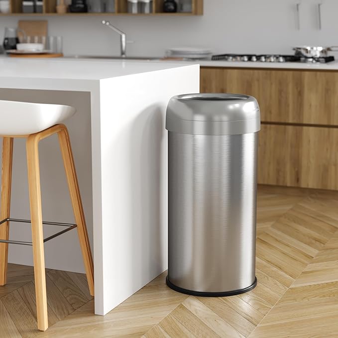 iTouchless 16 Gallon / 61 Liter Dual-Deodorizer Trash Can and Recycle Bin, Stainless Steel Commercial Grade Large 10 Inch, Home, Restaurant, Restroom, Office, Open Top, Round