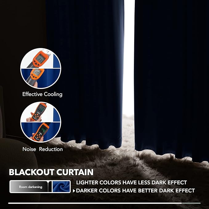 Deconovo Blackout Curtains, Thermal Insulated, W42 x L84 2 Panels, Back Tab, Machine Washable, Room-Darkening Drapes for Bedroom/Living Room Royal Blue