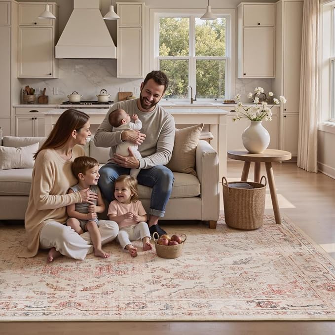 PADOOR 9X12 Area Rug,Rugs for Living Room,Soft Pink Rugs for Bedroom,Machine Washable Rug Non Slip Carpet for Dining Room Living Room Bedside Office