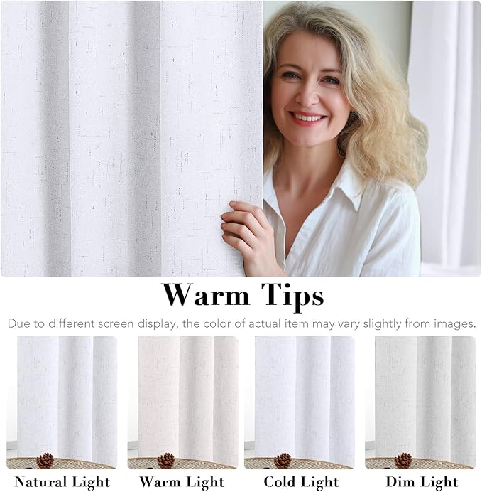 H.VERSAILTEX White Linen Blackout Curtains Durable Thick Textured Linen Look 100% Blackout Patio Door Curtain Anti Rust Grommet Extra Wide Sliding Door Curtain Panel, W100 x L84 inch- Bright White