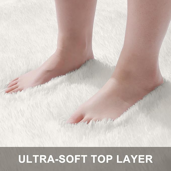 OLANLY Area Rugs for Living Room Bedroom, Machine Washable 4x5.9 ft Soft Fluffy Shaggy Bedside Rug, Indoor Floor Carpet for Kids Girls and Boys, Dorms, Nursery Rooms, Home Decor Aesthetic, Ivory