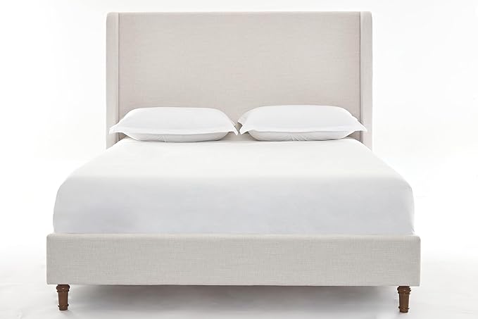 California King Size Upholstered Bed Frame, Platform Bed Frames with 54" Tall Headboard Wingback, Strong Wood Slats Support/No Box Spring Needed/Elegant Simplicity/No Noise, Textured Ivory Canvas