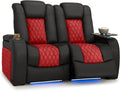 Seatcraft Diamante Zero-Gravity CoolZero Italian Leather Home Theater Seating, Power Headrest, Power Recline, Row of 2 Loveseat, Black/Red