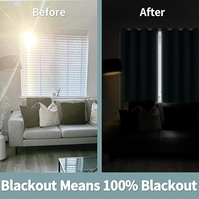 BGment Thermal Insulated 100% Blackout Curtains for Bedroom with Black Liner, Double Layer Full Room Darkening Noise Reducing Grommet Curtain (42 x 63 Inch, Greyish Blue, 2 Panels)