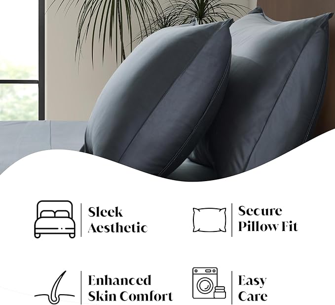Split King Size Sheet Set | 2 Fitted Sheets for Sleep Number & Adjustable Beds | Organically Grown | Ultra Soft & Cooling |100% Viscose | 17" Deep Pocket [Charcoal Grey]