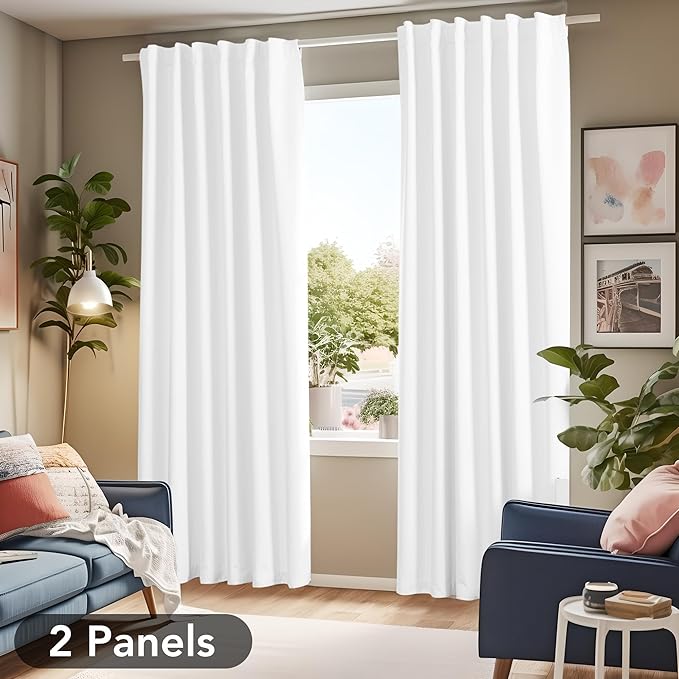 Deconovo Total Blackout Curtains 2 Panels W52 x L95— 100% Blackout, Thermal Insulated, Back Tab, Machine-Washable Drapes, White