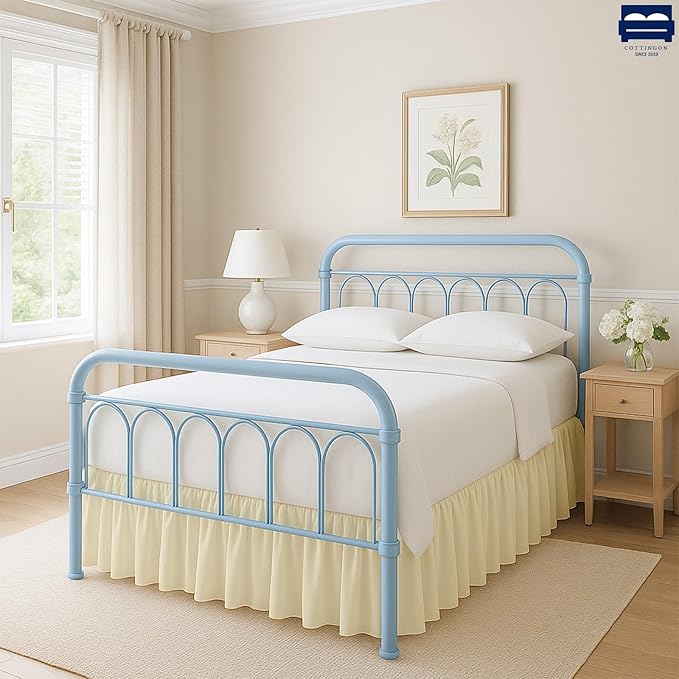 Ruffled Bed Skirt with Split Corners-Dust Ruffle - 14" Drop 100% Microfiber Soft,Sheen & Luxurious Look - Bed Skirts (Ivory -King)