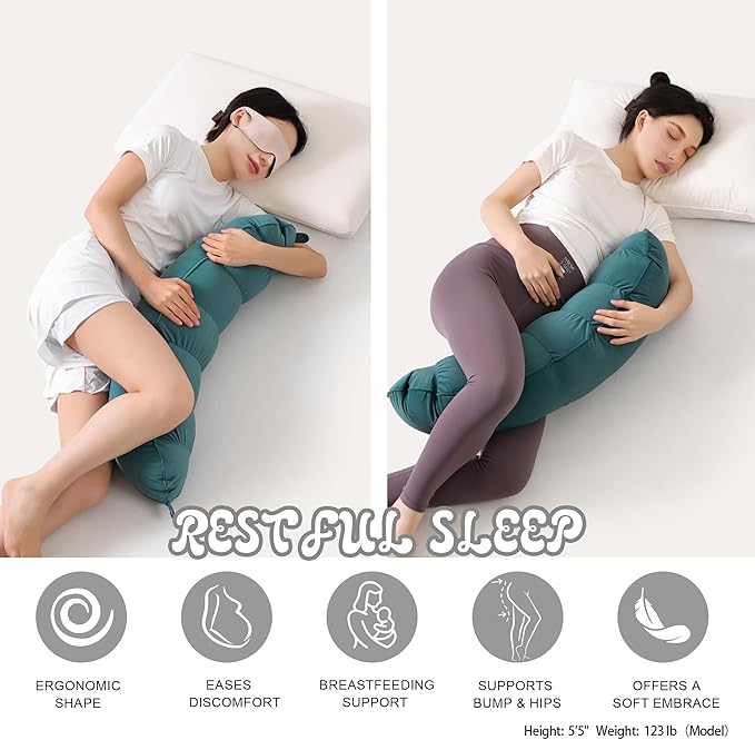 Peallow(Pat. Pend) – Long Round Body Pillow for Adults, Bolster Pillow for Sleeping, Soft and Supportive Pillow for Sleeping & Lumbar Support (Slate Blue, 29.5")