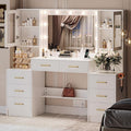 58.3”Vanity Desk with Mirror and Charging Station, Bedroom Dressing Table, Large Vanity Set, 8 Drawers and 2 Cabinets, Makeup Vanity Table with Charging Station, Without Lights