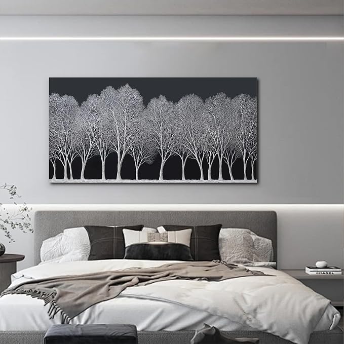 Trogonup Black and White Wall Art for Bedroom Large Forest Picture Landscape Tree Artwork for Living Room Home Office Modern Canvas Prints Ready to Hang 29"x58"