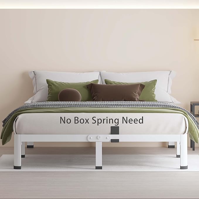MAF 7 Inch King Metal Platform Bed Frame White with Round Corner Legs, Mattress Slide Stopper, 3000 LBS Heavy Duty Steel Slats Support, Noise Free, No Box Spring Needed, Easy Assembly