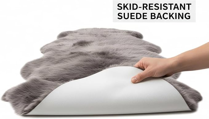 Premium Gray Sheepskin Rug Genuine Fur Bedside Runner 2x6ft - Great for Soothing Feet - Ethically Sourced Sheep Fur Rugs - Sheepskins Wool Runner