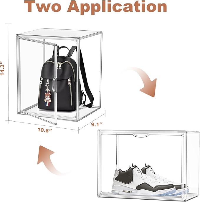 10 Pack Acrylic Shoe Box Size 14, X-Large Clear Acrylic Purse Organizer 14.1'' x 8.9'' x 10.6'' Transparent Handbag Storage Box for Closet, Stackable Plastic Container for Purses, Wallets & Bags