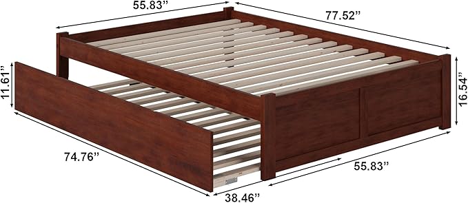 AFI Concord Full Size Platform Bed with Footboard & Twin Trundle in Walnut
