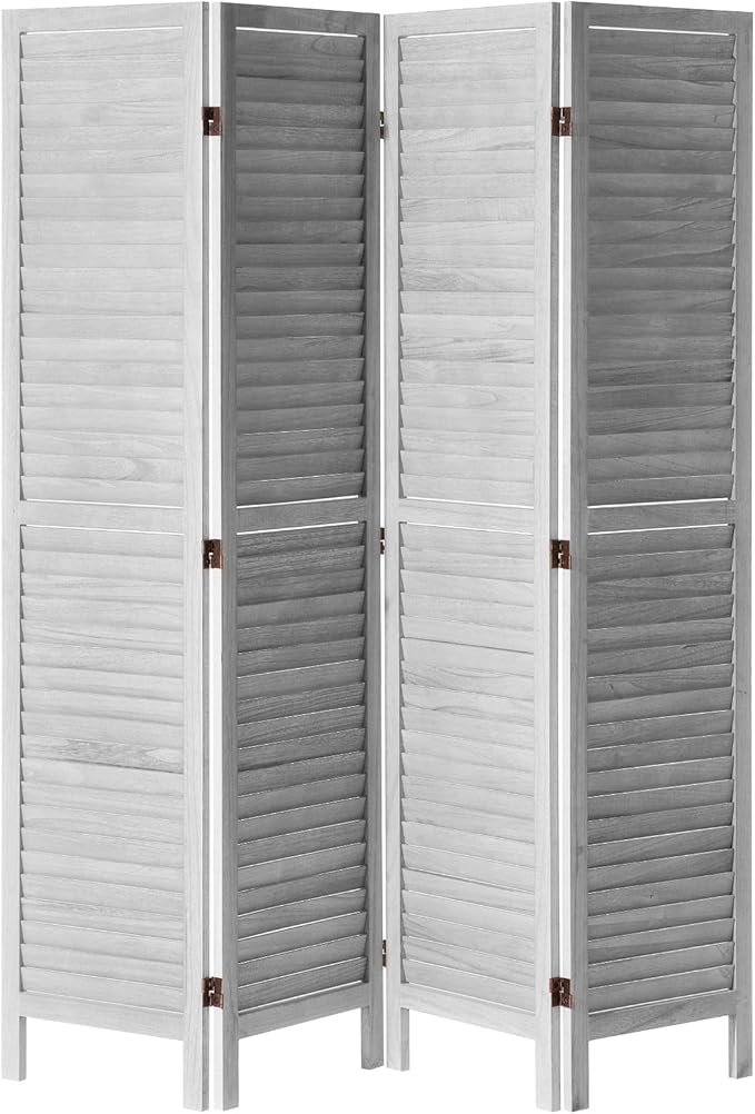 VEVOR Wood Room Divider, 4 Panel Folding Privacy Screen, 66.9 Inches Tall Indoor Wooden Partition, Portable Decoration Screen, for Room Separation, Home, Office, Restaurant & Bedroom (Light Grey)