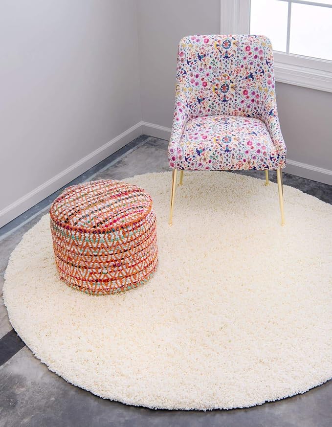 Unique Loom Solid Shag Collection Area Rug (8' Round, Pure Ivory)
