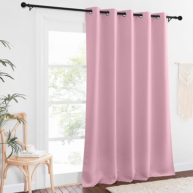 NICETOWN Patio Blackout Curtain Panels - Extra Wide Sliding Door Thermal Insulated Drape, Privacy Room Divider Curtain for Bedroom Office (Rouge Pink, 66 x 118 Inch Long)