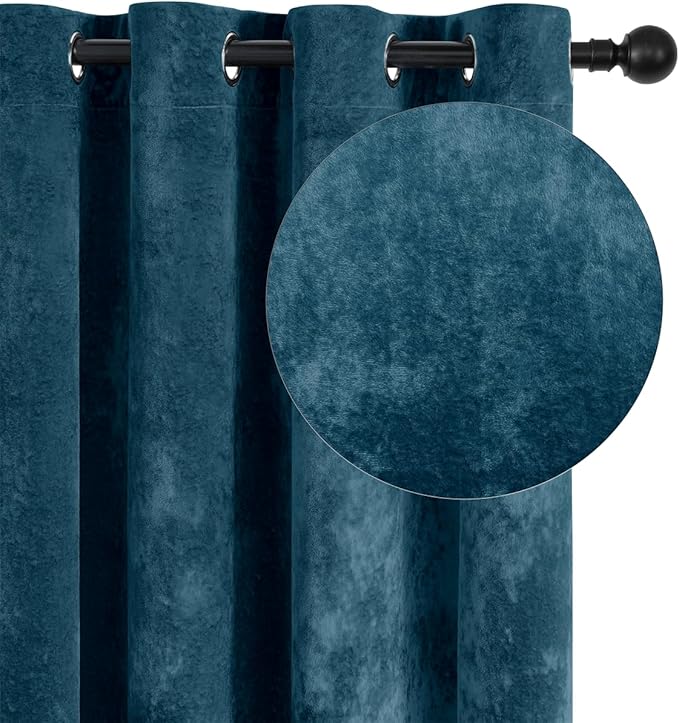 SMILETIME Tranquil Blue Crushed Velvet Curtains 52x108 inch Luxurious Thermal Insulated Soundproof Drapes for Living Room Bedroom Office Soft and Durable Light-Filtering Window Treatments, 2 Panels