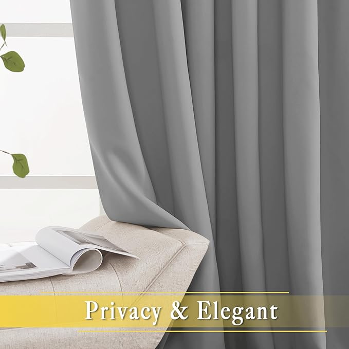 NICETOWN Silver Grey Blackout Curtain for Sliding Glass Door, Grommet Patio Door Curtain Wide Window Treatment Privacy Thermal Insulated Drapes for Bedroom/Living Room (1 Panel, W80 x L95)
