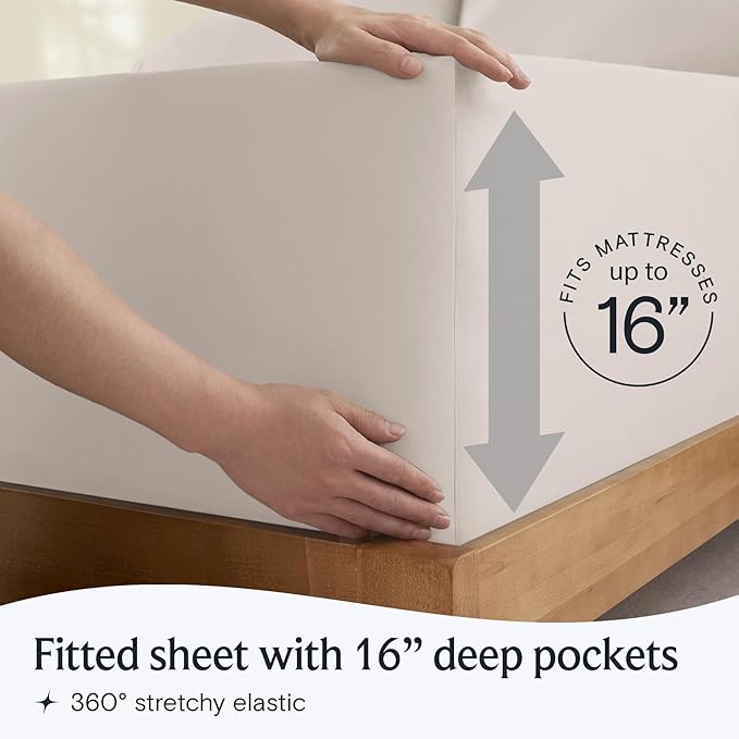 LuxClub 4 PC Sheet Set Bed Sheets Deep Pockets 16" Eco Friendly Wrinkle Free Cooling Machine Washable Hotel Bedding Silky Soft - Linen Full