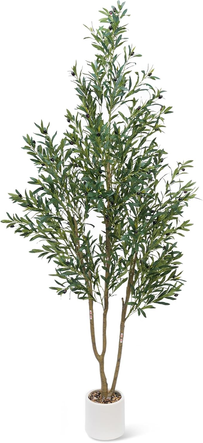 Olive Tree 7FT Fake Tree Faux Plants Indoor with Pot Artificial Tree Nearly Natural Olive Branches and Fruits for Living Room Home Office Decorations