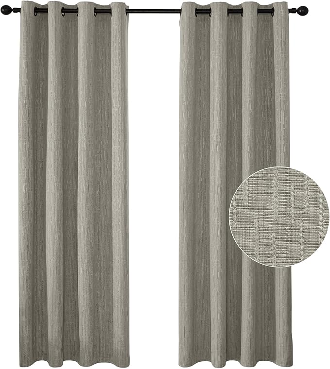 Jacquard Linen Curtains 96 inch Length 2 Panels Thick Faux Linen Blended Window Drapes Burlap Textured Curtains with Grommet for Living Room Bedroom Farmhouse (52x96 Light Khaki) Natural