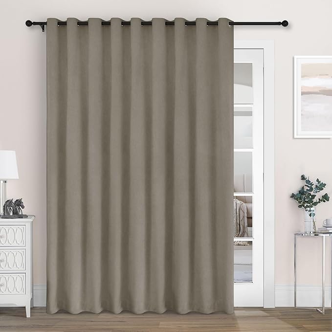 Macochico 100" Wx84 L Light Taupe Full Blackout Curtains for Sliding Door, Thermal Insulated Drapery for Living Room Bedroom Windows Patio Door, Modern Chenille Grommet Curtains with Tieback 1 Panel