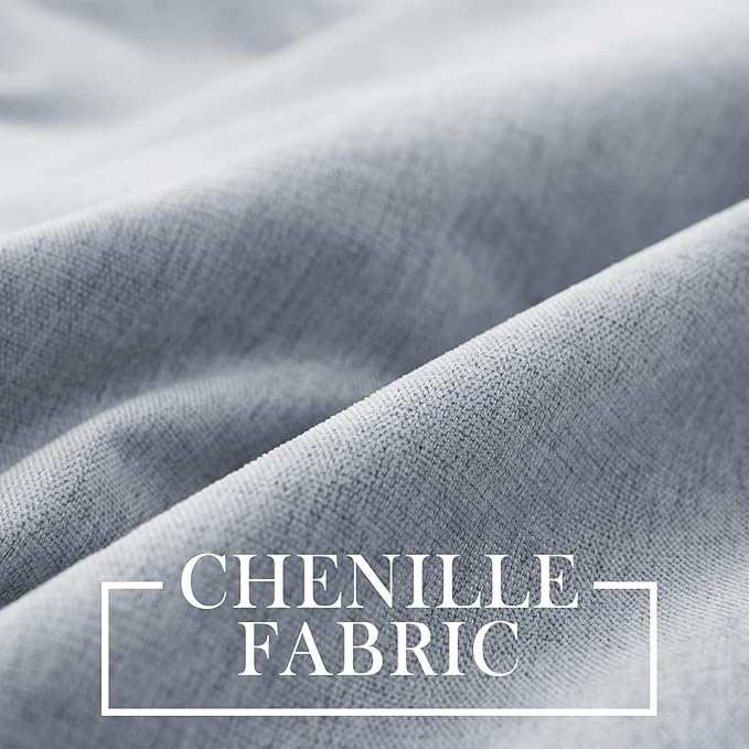 Macochico 100% Blackout Chenille Curtains Thermal Insulated Noise Reducing Velvet Draperies for Living Room Bedroom Hotel Gray Blue Blackout Curtains Grommet Top with Tieback 84" Wx84 L 1 Panel