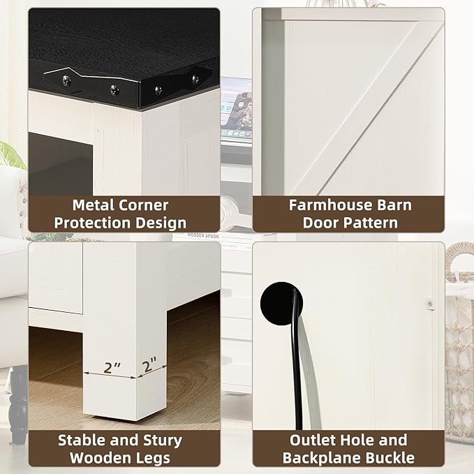 Joaxswe Nightstand with Charging Station and USB Port, Farmhouse Side End Table with 2 Drawers and Open Shelf, Wood Rustic Sofa Table, Bedside Cabinet for Bedroom, Living Room, Closet, Office (White)