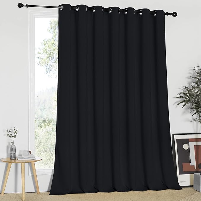 NICETOWN Black Curtain for Patio Door - Extra Wide Energy Save Sliding Glass Door Drape for Curtain Rod, Room Divider Curtain, Vertical Blinds (Black, 100 inches Width x 95 inches Length)