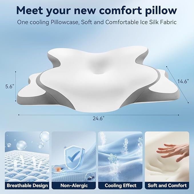 Cervical Pillow for Side Sleepers,Memory Foam Pillows for Neck and Shoulder Pain,Deep Sleep Pillows for Back Pain Sleeper, Dreamers Relief,Slumber,Stomach,Snoring Pillow (White, 25"Lx15"Wx5.8"H)