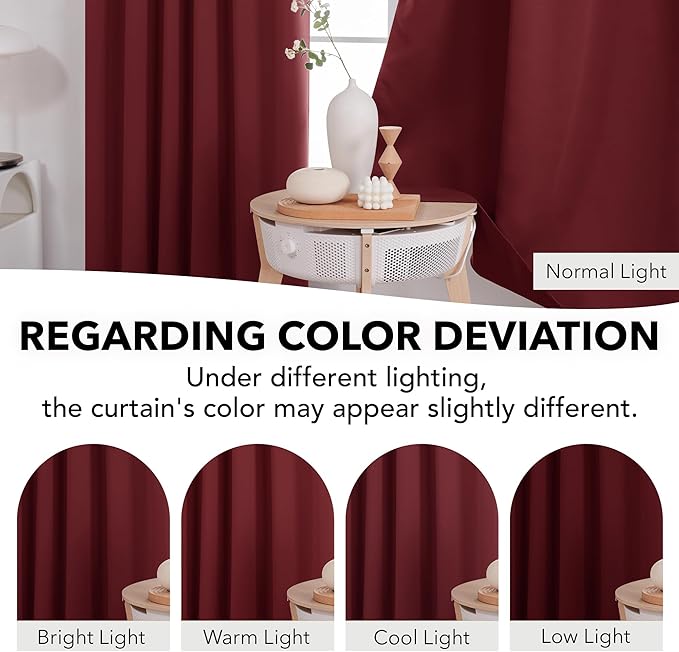 Deconovo Rod Pocket and Back Tab Curtains Thermal Insulated Window Draperies Blackout Drapes for Sunroom 52Wx95L Inch Burgundy Red 2 Panels
