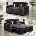 Convertible Sofa Bed, 3-in-1 Loveseat Futon Sofa Bed with 3-Position Adjustable Backrest & Side Pocket, Modern Velvet Fabric Pull Out Couch for Living Room, Small Spaces (Black)