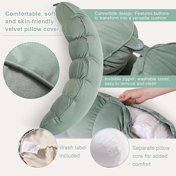 Peallow(Pat. Pend) – Long Round Body Pillow for Adults, Bolster Pillow for Sleeping, Soft and Supportive Pillow for Sleeping & Lumbar Support(Willow Green,39")