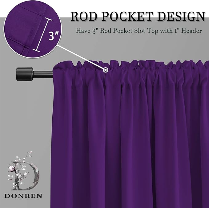 DONREN 84 Inches Long 2 Panels Blackout Curtain Panels for Bedroom - Rod Pocket Thermal Insulated Drapes for Living Room(Royal Purple,42 x 84)