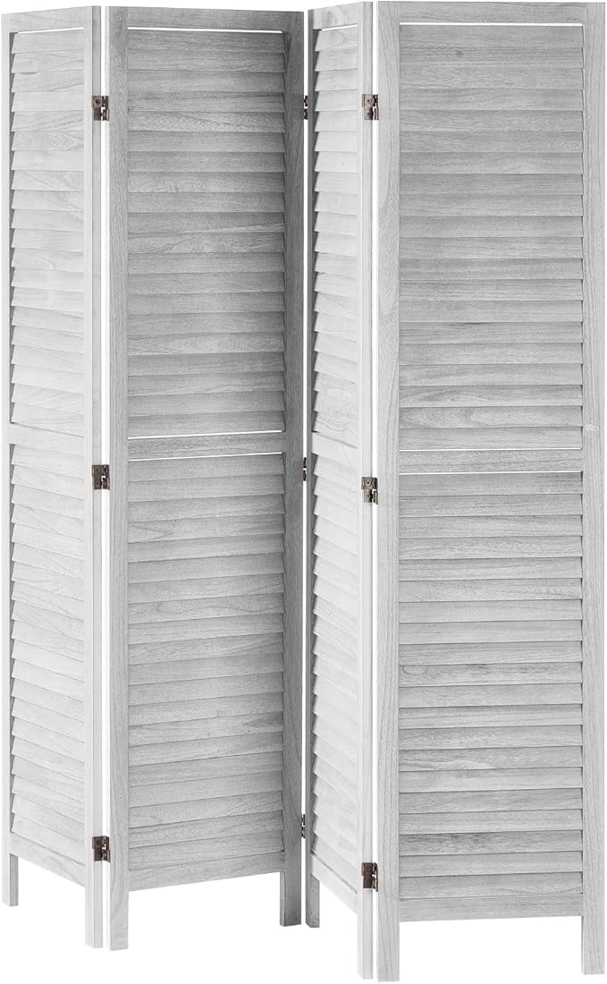 VEVOR Wood Room Divider, 4 Panel Folding Privacy Screen, 66.9 Inches Tall Indoor Wooden Partition, Portable Decoration Screen, for Room Separation, Home, Office, Restaurant & Bedroom (Light Grey)