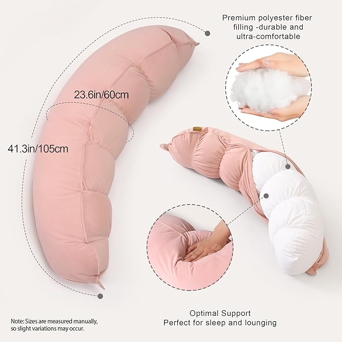 Peallow(Pat. Pend) – Long Round Body Pillow for Adults, Bolster Pillow for Sleeping, Soft and Supportive Pillow for Sleeping & Lumbar Support