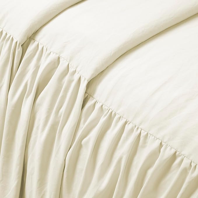 Lush Decor Ruffle Skirt Bedspread Set - 2-Piece Luxurious Farmhouse Bedding - Elegant Ruffle Detail - Timeless Style - Soft Lightweight Sheets - Twin, Ivory