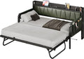 LIKIMIO Daybed with Trundle Bed, Twin Bed Frame with Storage Headboard and Charging Station, Sofa Day Bed with Strong Supports for Living Room, Bedroom, and Guest Room, Dark Green