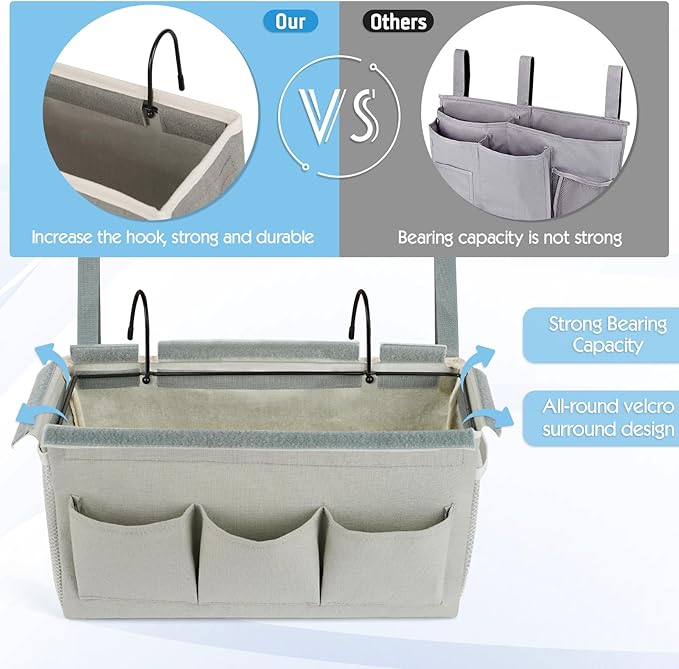 Ozzptuu Bedside Storage Caddy/Bedside Hanging Storage Bag for Headboards Bunk Beds Dorm Rooms Book Phone Magazine Holder (New Grey)