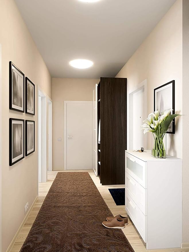 Custom Length Hallway Runner Rug,Slip Resistant,Floral Brown, 26 Inch X 14 feet, Sold and Priced Per Foot