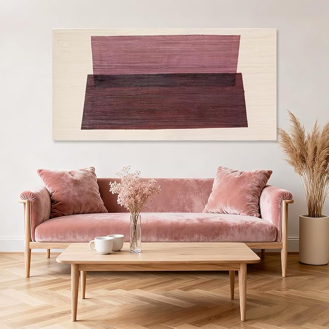 YETHEN WAL Burgundy Abstract Wall Decor Large Hand-Painted Textured Canvas Art Minimalist Painting for Living Room Bedroom Office 24x48 Inch