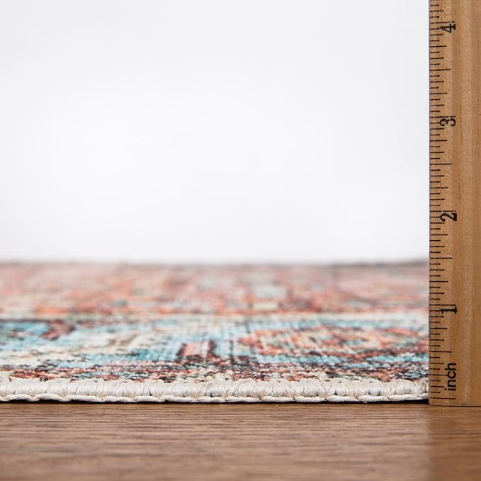 Bloom Rugs Washable Non-Slip 5' x 7' Rug - Orange/Blue Traditional Area Rug for Living Room, Bedroom, Dining Room, and Kitchen - Exact Size: 5' x 7'