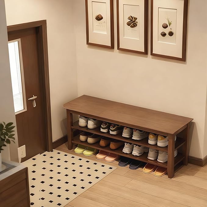 Shoe Rack Bench for Front Door Entrance, Solid Wood Shoe Bench for Closet, Entryway, Mudroom, Hallway, 39.4 inches