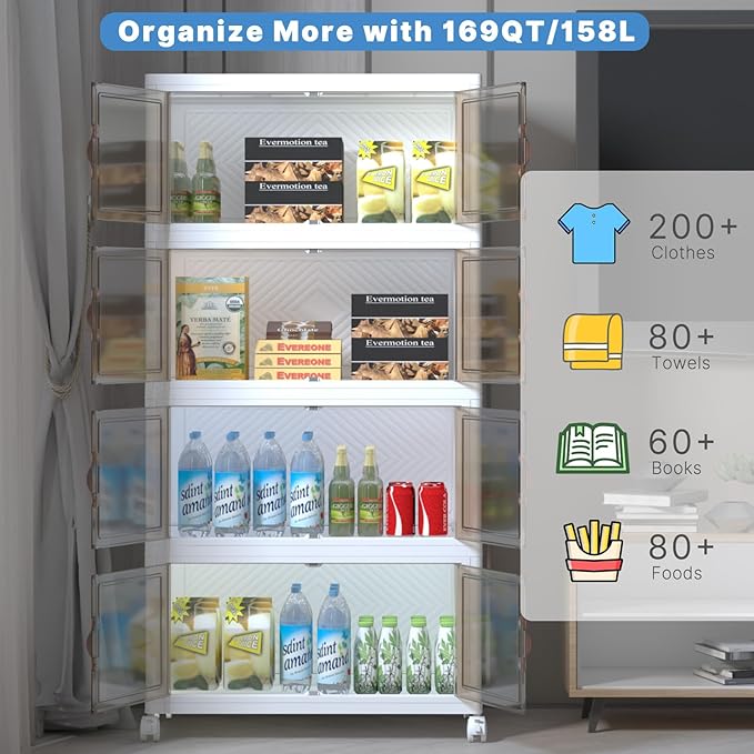 Extra Large Stackable Storage Bins with Lids&Wheels,1000QT-32GAL*8Pack Collapsible Container Closet Organizers,Plastic Stackable Storage Drawers for Bedroom Dorm
