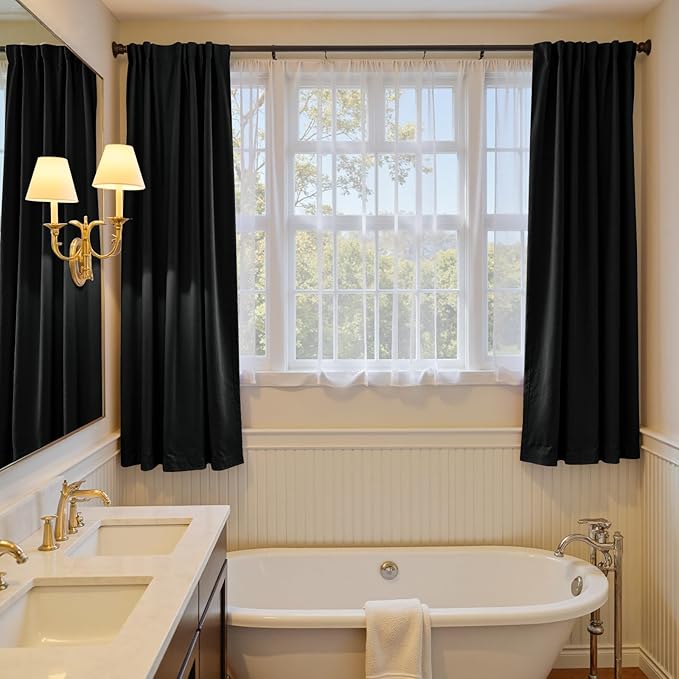 Lazzzy Velvet Blackout Curtains Thermal Insulated Room Window Drapes Super Soft Luxury Curtains for Living Room Bedroom Rod Pocket 2 Panels, Black, 42" W x 72" L