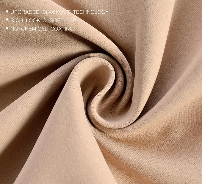 MIUCO Room Darkening Soild Grommet Blackout Curtains Panels for Nursery Window Curtains Set of 2 52x95 Inch Taupe, Bonus 2 Tie Backs Included