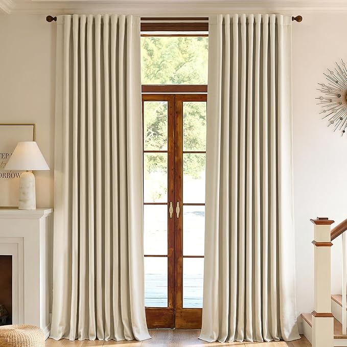 jinchan Chenille Blackout Curtains 108 Inches Long Beige Thermal Insulated Curtains for Living Room Bedroom 2 Panels Triple-Weave Noise Reducing Drapes Back Tab Privacy Window Curtains 50x108 Inch